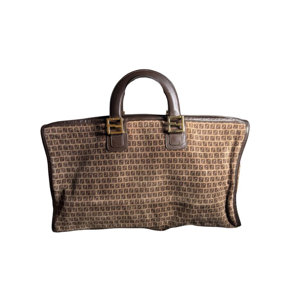 AUTH Fendi Suede Satchel FF Monogram Tote Bag w/COA Italy VTG Y2K Luxury RARE - Picture 2 of 12